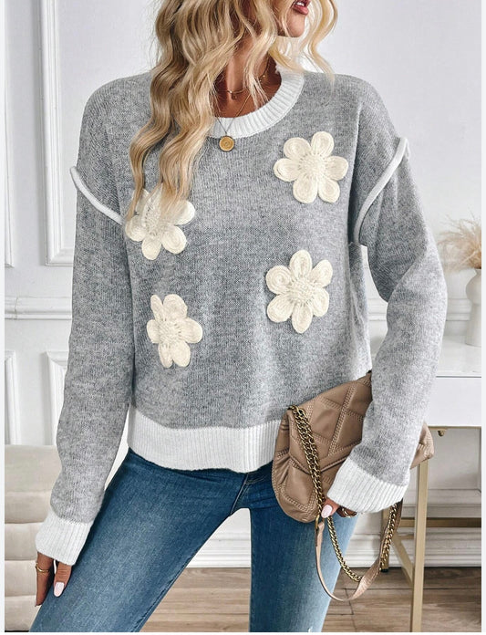 Pull courte fleur